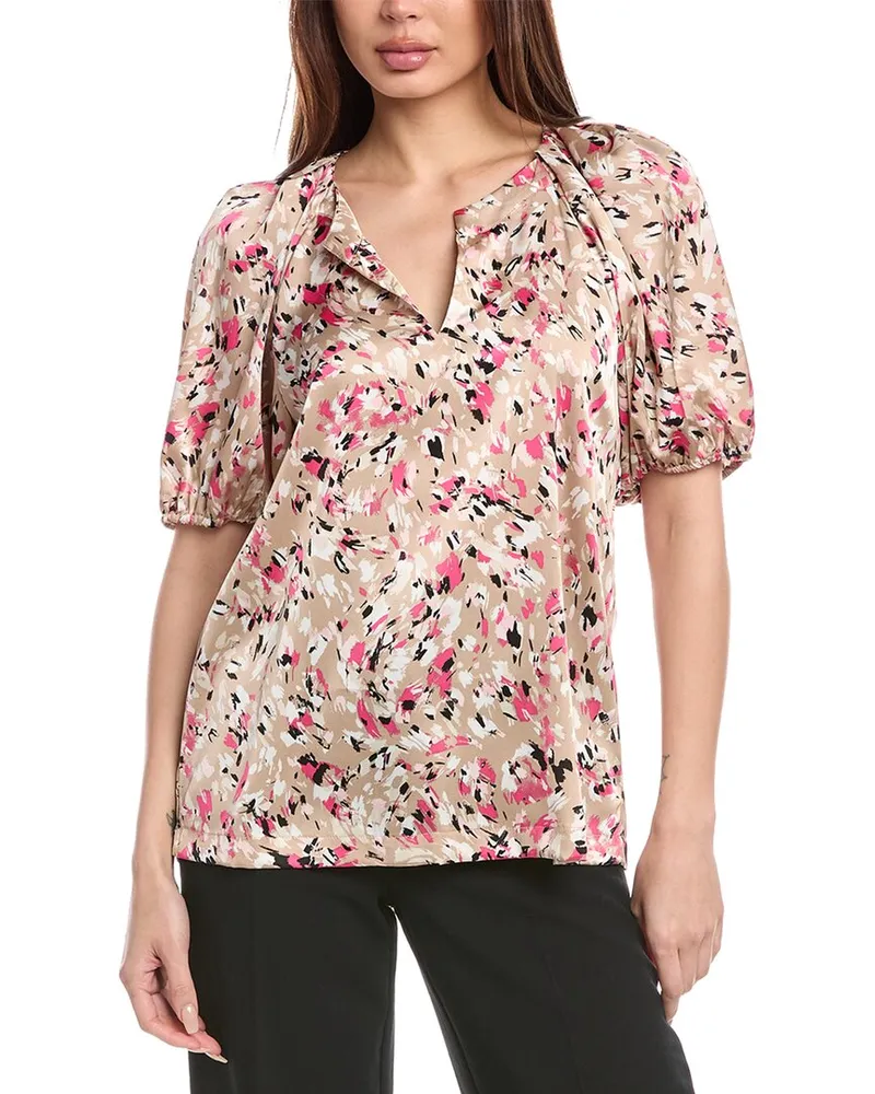 Anne Klein V-Neck Blouse Beige