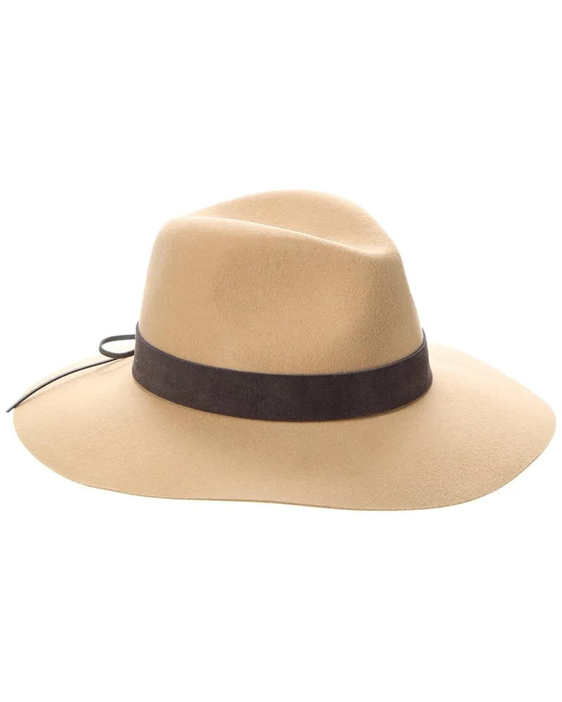 Bruno Magli Wide Brim Leather-Trim Wool Fedora Brown