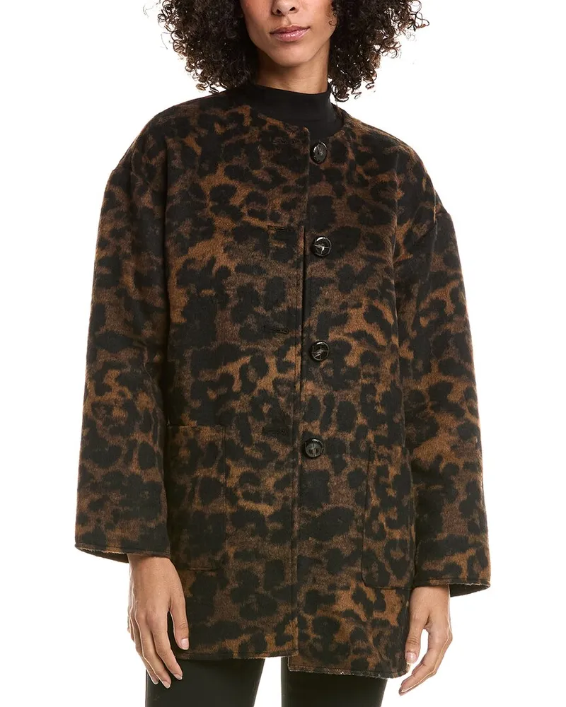 Anne Klein Brushed Topper Coat Brown