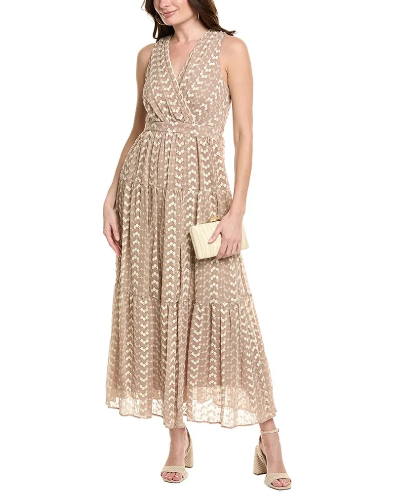 taylor Embroidered Midi Dress Brown