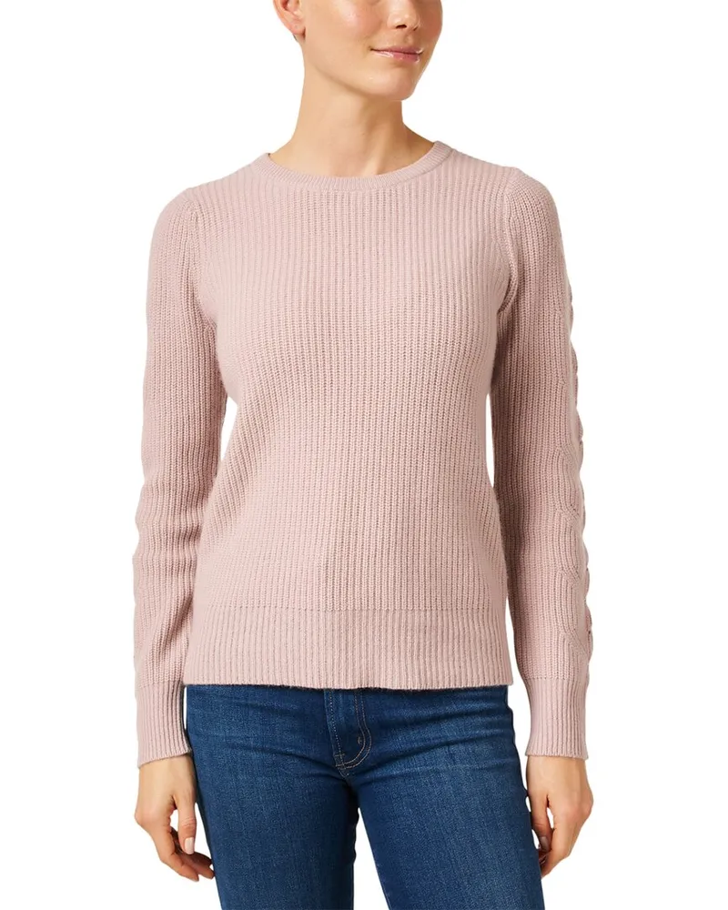 Madeleine Thompson Hawkes Pointelle Sleeve Cashmere & Wool-Blend Sweater Nocolor