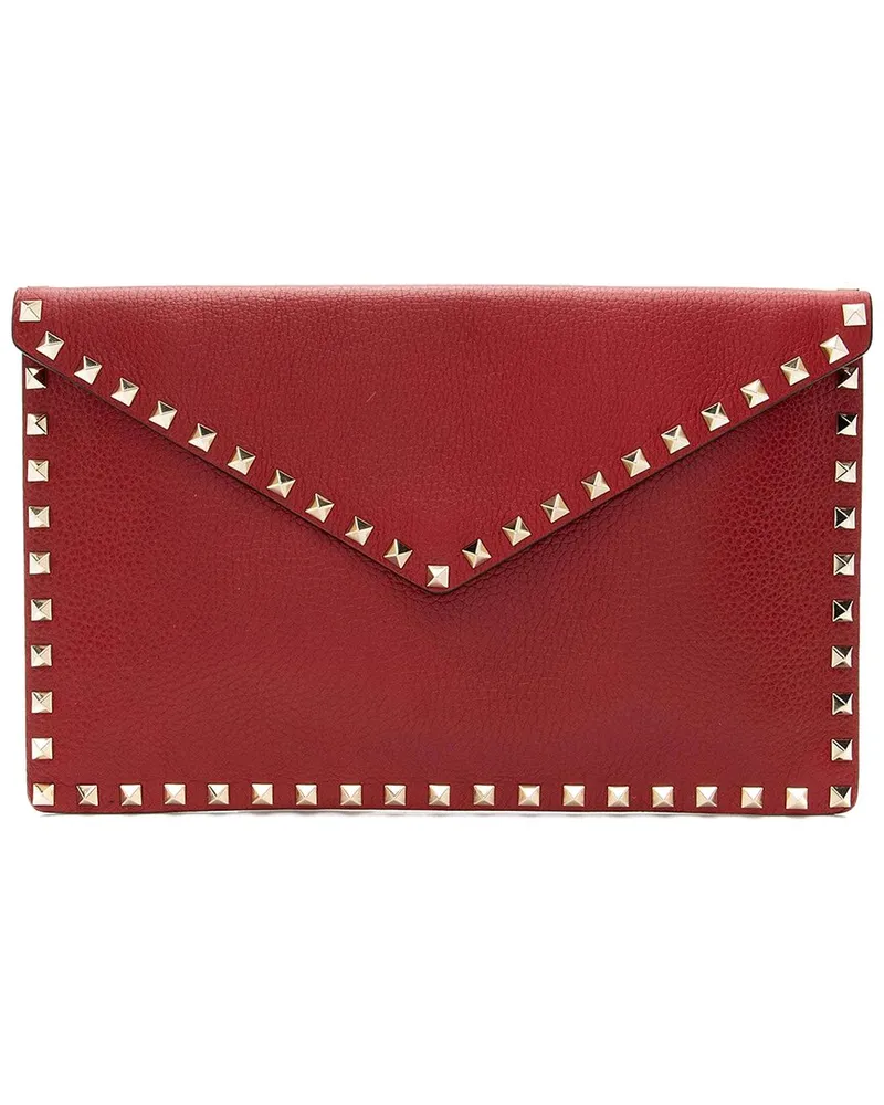 Valentino Garavani Red Leather Rockstud Envelope Flap Clutch (Authentic Pre-Loved Nocolor