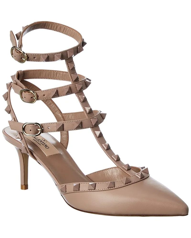 Valentino Garavani Rockstud Caged 65 Leather Ankle Strap Pump Pink