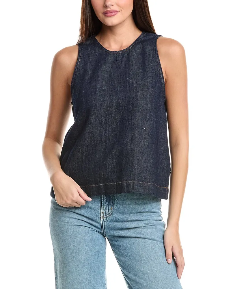 7 for all mankind Sleeveless Linen-Blend Top Blue