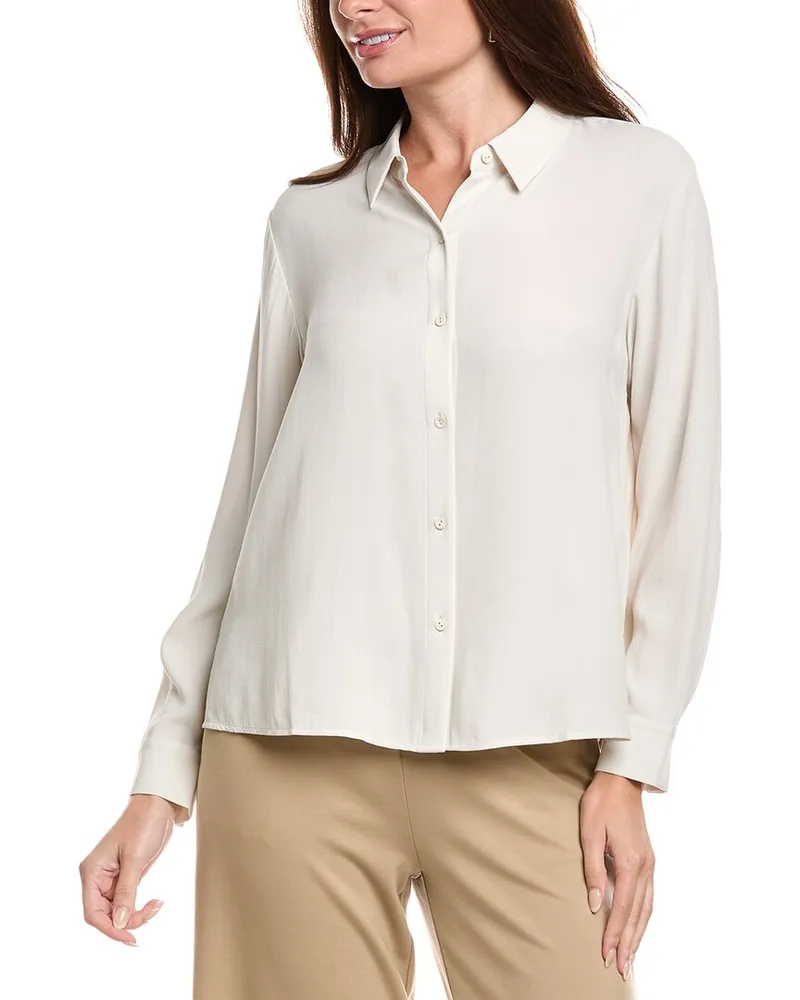 Eileen Fisher Petite Classic Collar Silk Shirt White
