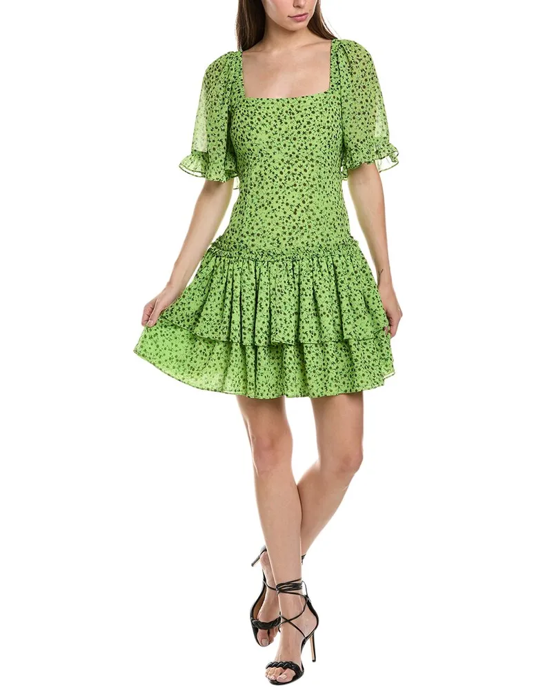 Ganni Tiered Mini Dress Green