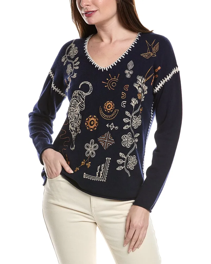 Johnny Was The Whipstitch Wool & Cashmere-Blend Sweater Blue