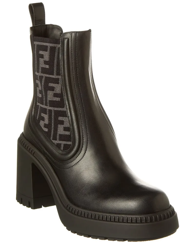 Fendi FF Logo Domino Leather Boot Black