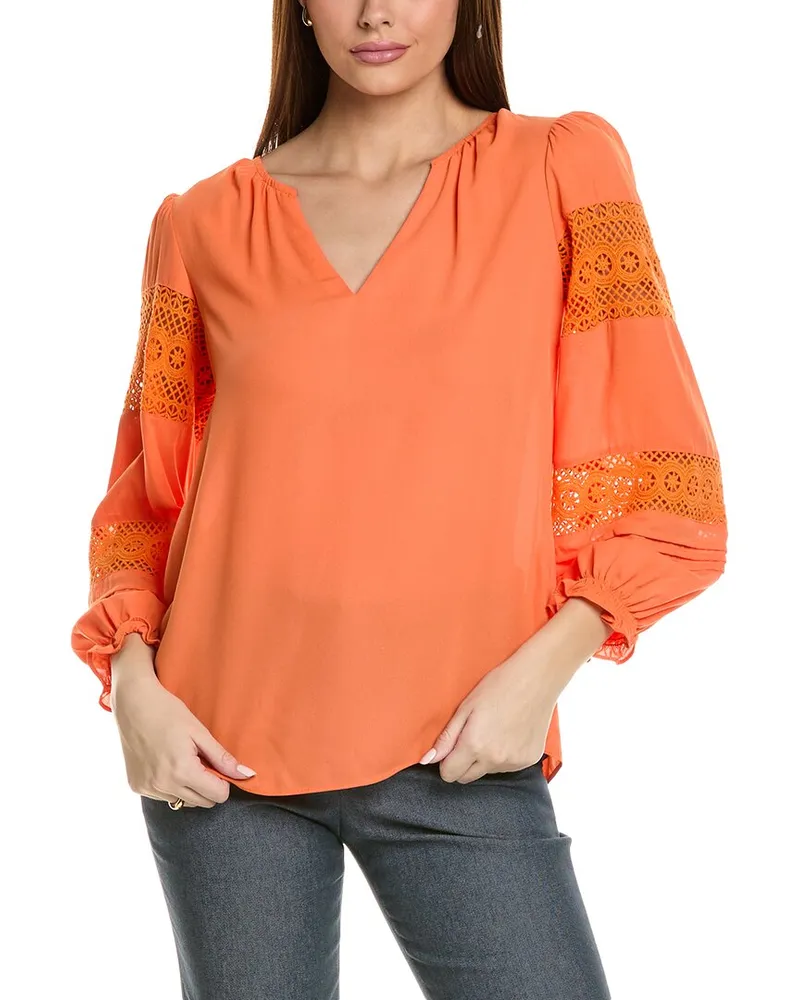 Joseph Ribkoff Lace Insert Blouse Orange