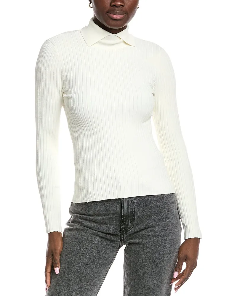 Autumn Cashmere Rib Collar Sweater White