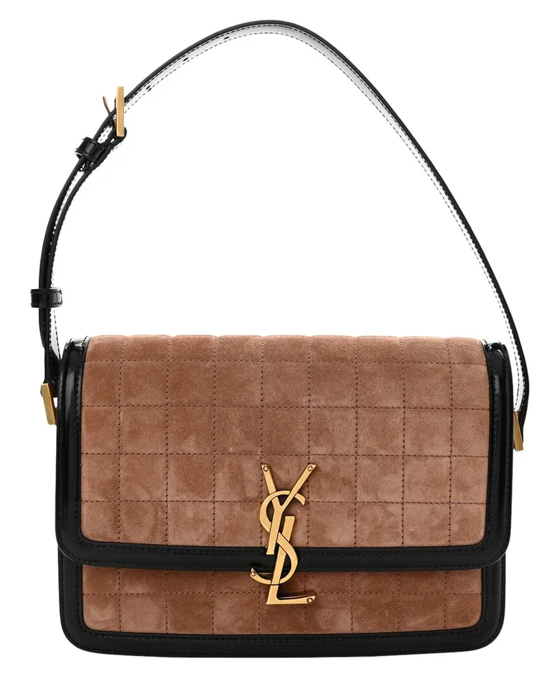 Saint Laurent Black Spazzolato Leather Quilted Medium Solferino Shoulder Bag  (Authentic Pre-Loved Nocolor