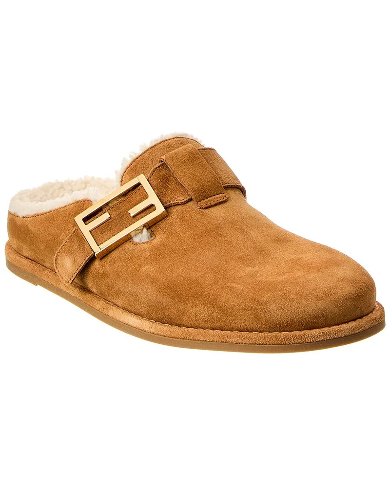 Fendi Feel Suede & Shearling Sabot Beige