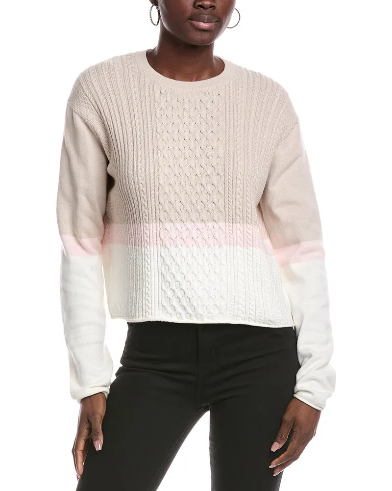 ATM Colorblock Cable Cashmere-Blend Sweater Beige