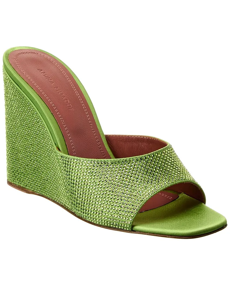 Amina Muaddi Lupita Crystal Satin Wedge Sandal Green