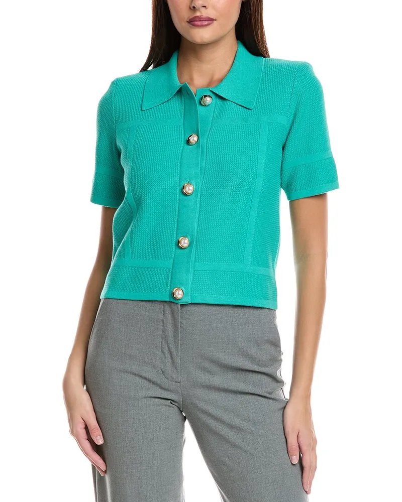 ST. JOHN Pique Knit Polo Jacket Green