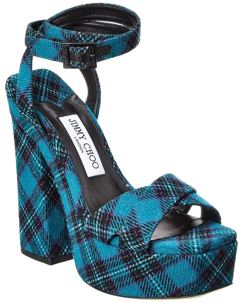 Jimmy Choo Gaia 140 Tartan Platform Sandal Blue