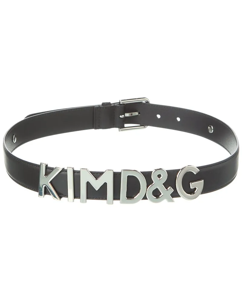 Dolce & Gabbana Kim Lettering Leather Belt Black