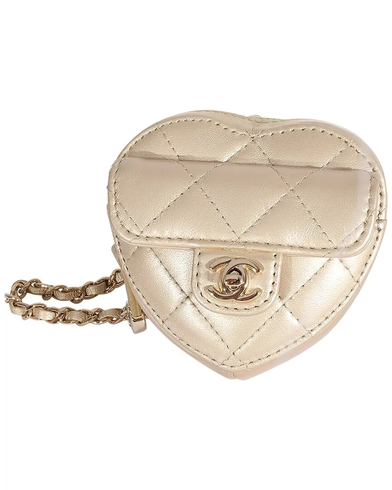Chanel Gold Quilted Leather Heart Coin Purse Necklace (Authentic Pre-Loved Nocolor