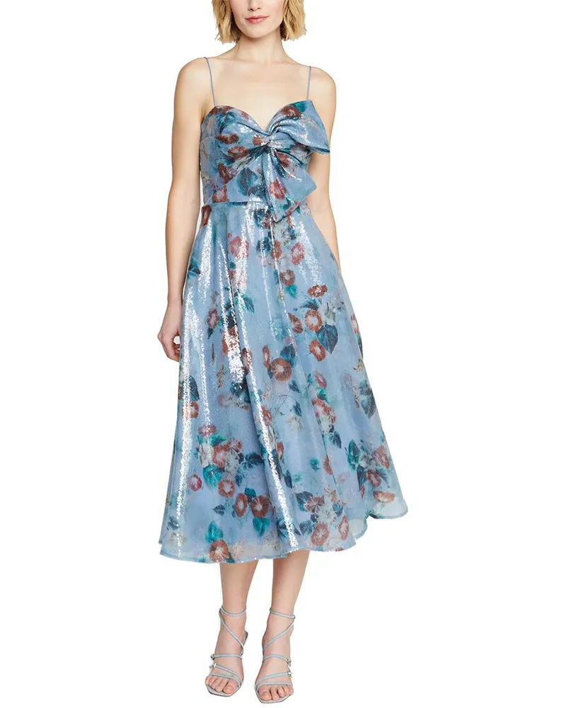 THEIA Paisley Bow Drape Dress Nocolor