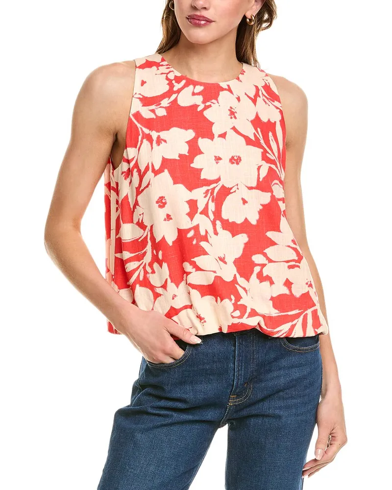 Vince Camuto Bubble Hem Linen-Blend Tank Red