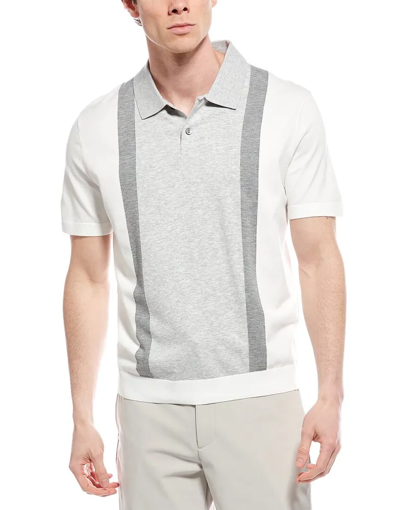 Theory Intarsia Collar Polo Sweater White