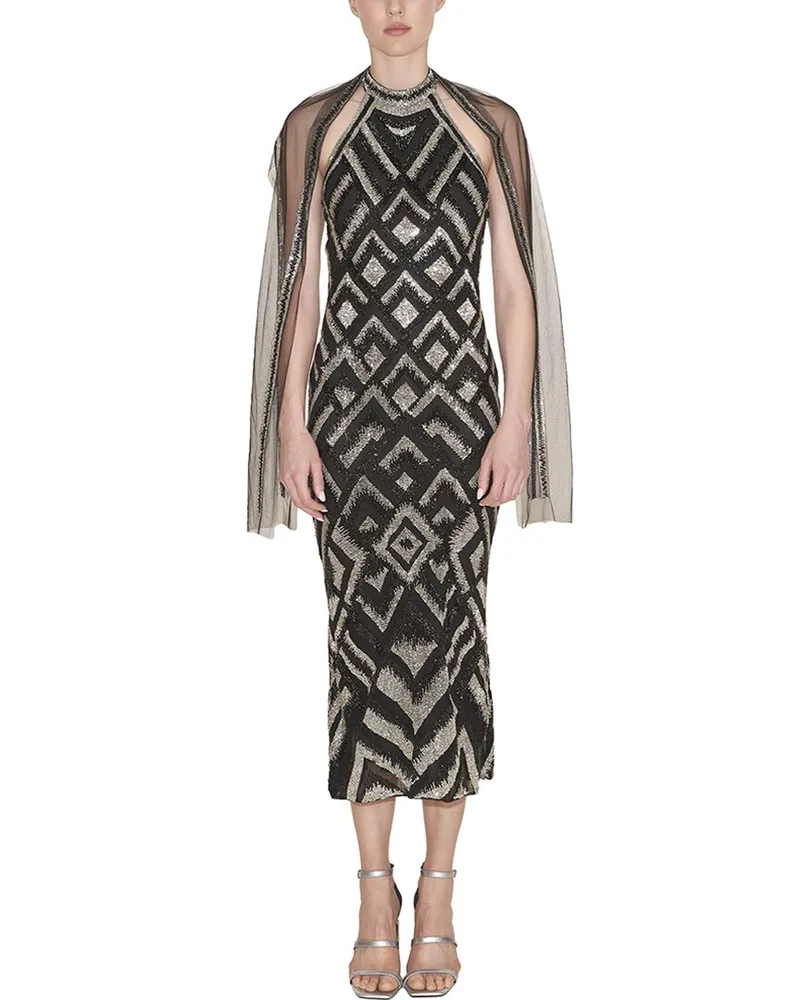 Reem Acra Beaded Halter Midi Dress Nocolor