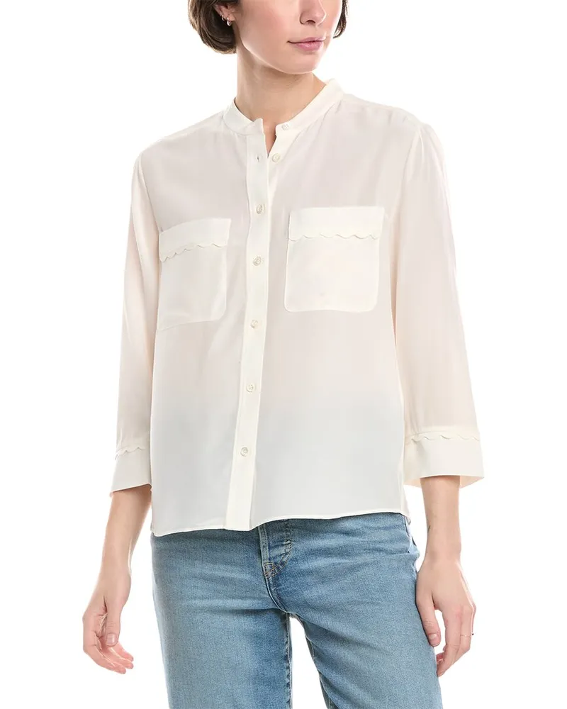 Frame Denim Scallop Trim Silk Shirt White