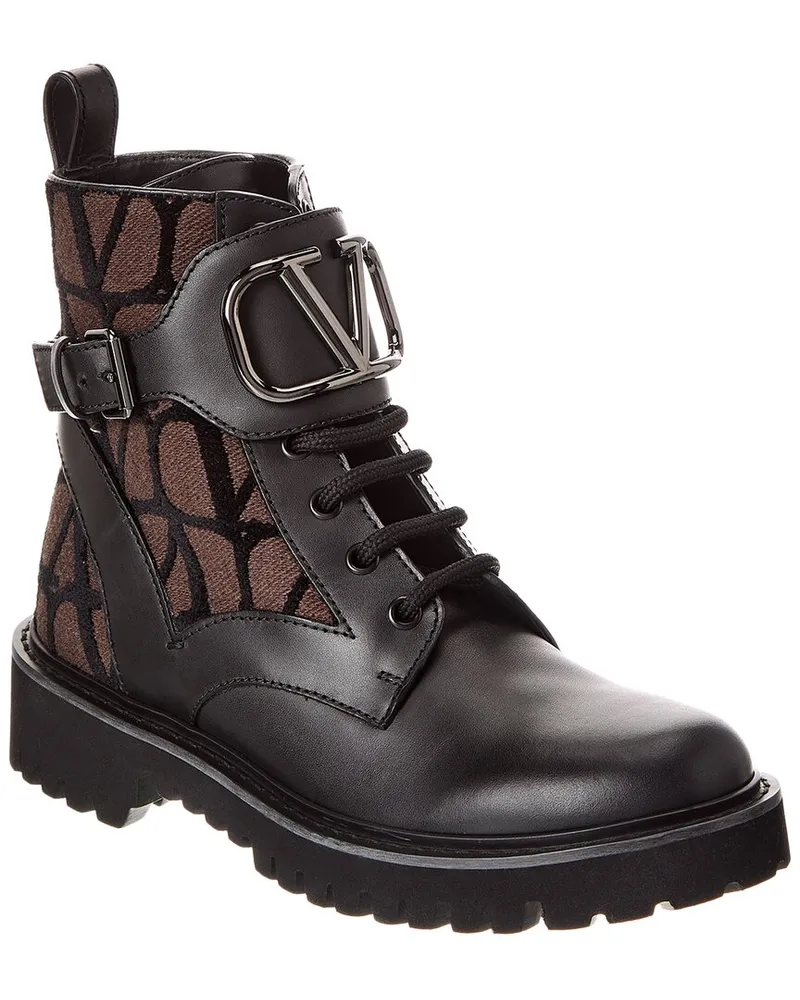 Valentino Garavani Toile Iconographe Canvas & Leather Boot Black