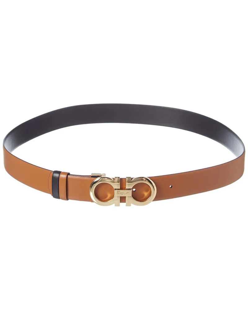 Ferragamo Gancini Reversible & Adjustable Leather Belt Brown
