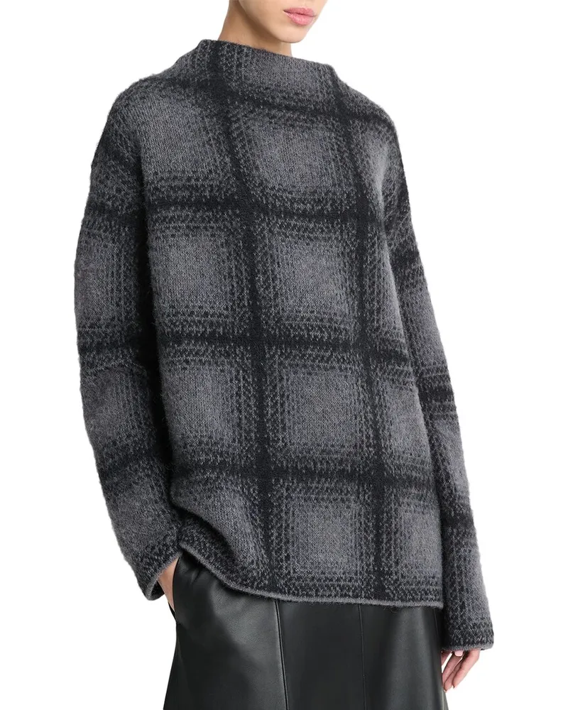 Vince Shadow Plaid Funnel Neck Alpaca & Wool-Blend Sweater Nocolor