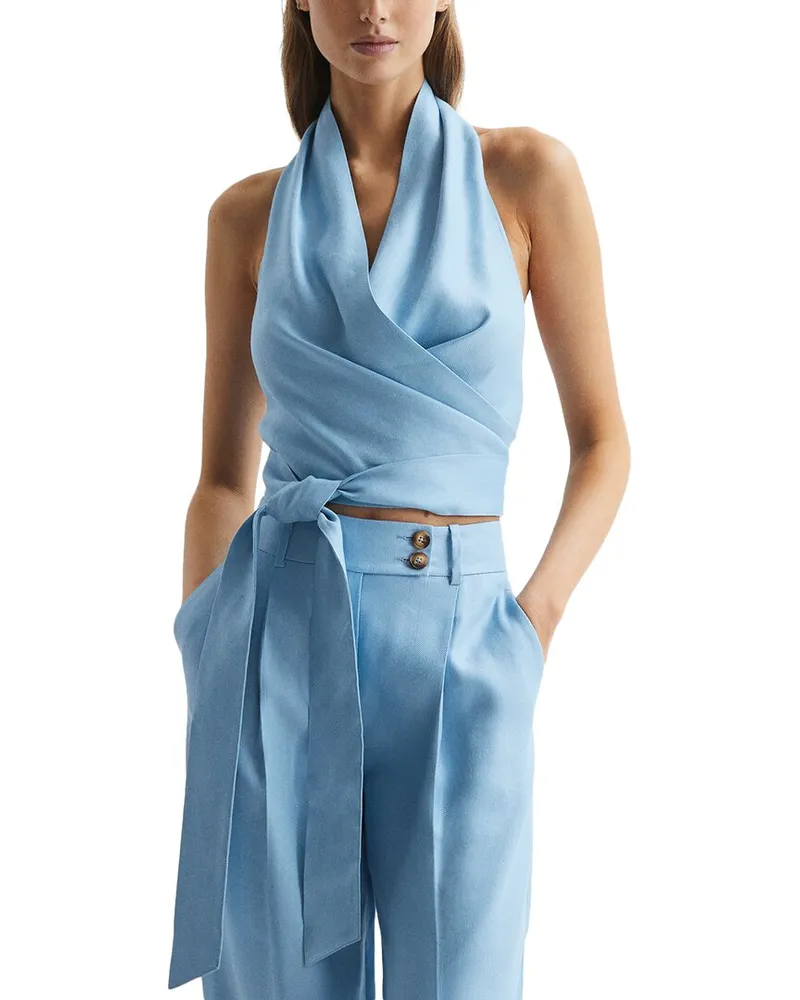 Reiss Hollie Cowl Halter Linen-Blend Top Nocolor