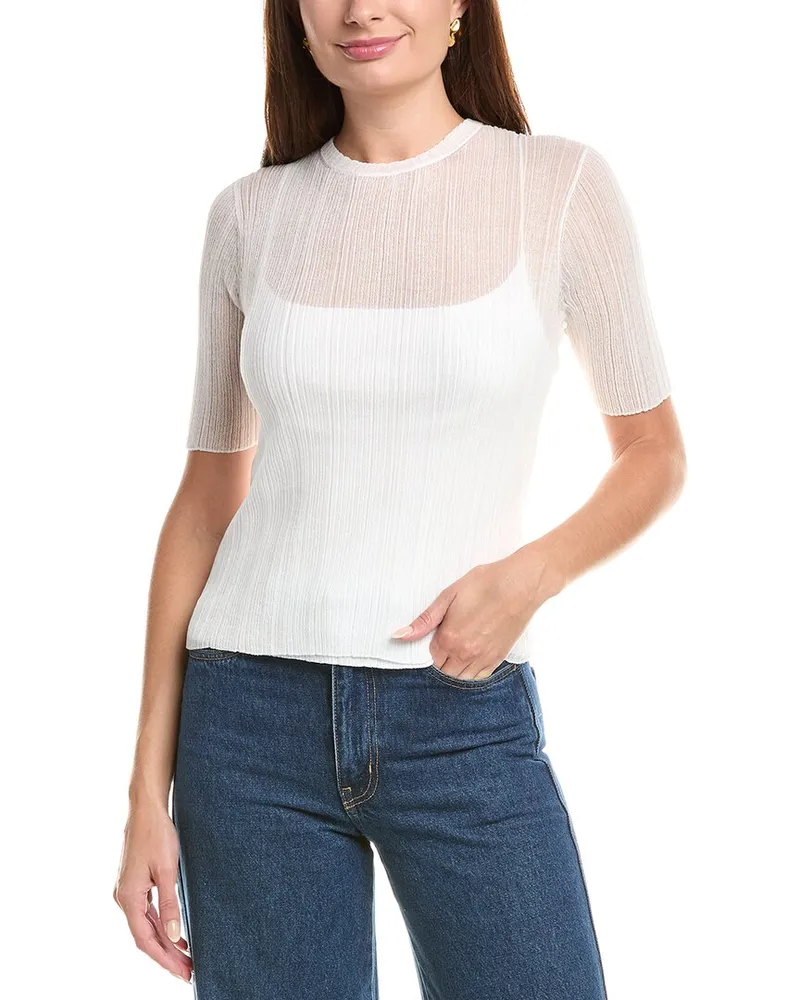 Vince Double Layer Rib Elbow-Sleeve Sweater White