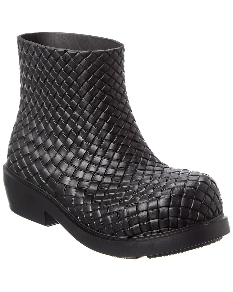 Bottega Veneta Fireman Intreccio Rubber Boot Black