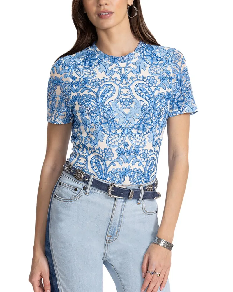 Johnny Was Eleanor Mesh T-Shirt Blue