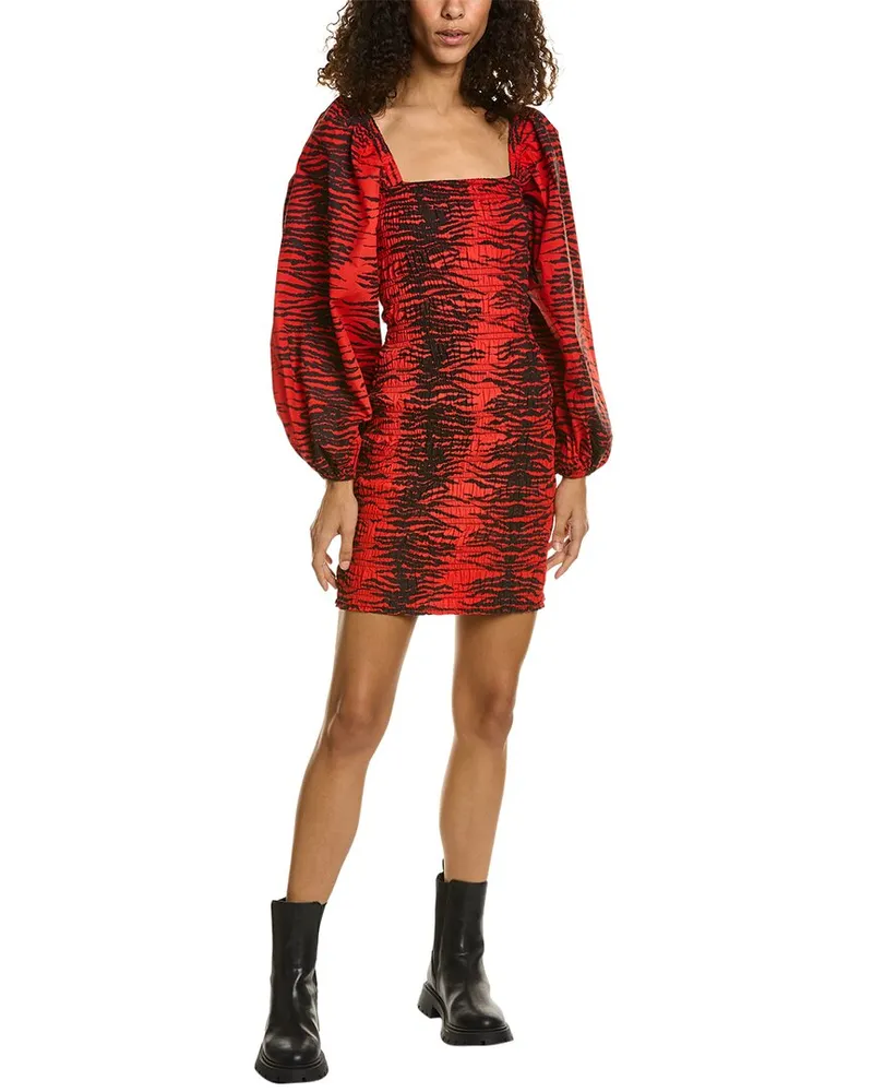 Ganni Smocked Mini Dress Red