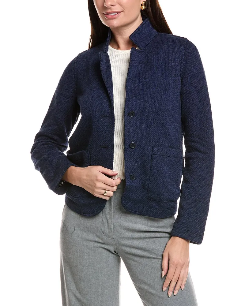 Eileen Fisher Petite Terry Stand Collar Jacket Blue
