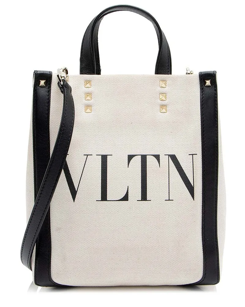 Valentino Garavani Brown Canvas Rockstud VLTN Grande Plage N/S Mini Tote (Authentic  Pre-Loved Nocolor