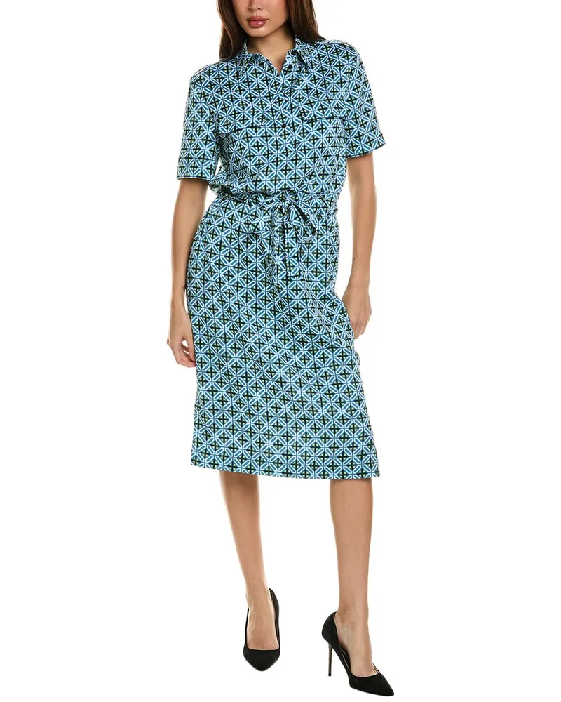 ST. JOHN Tile Print Shirtdress Blue