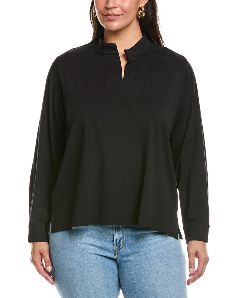 Eileen Fisher Plus Mandarin Collar Top Black