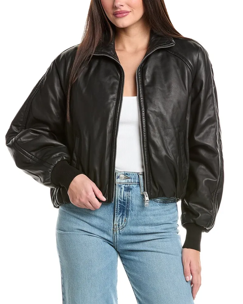 AllSaints Rowan Leather Bomber Jacket Black