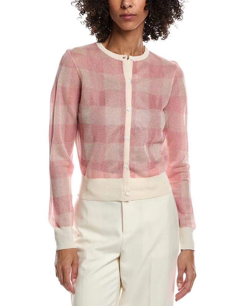 Lela Rose Sheer Plaid Cardigan Pink