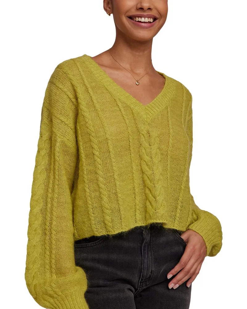 Bella Dahl V-Neck Cropped Mohair & Wool-Blend Sweater Yellow
