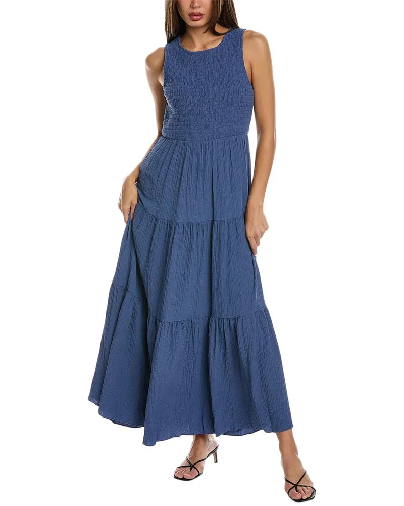 Anne Klein Smocked Maxi Dress Blue