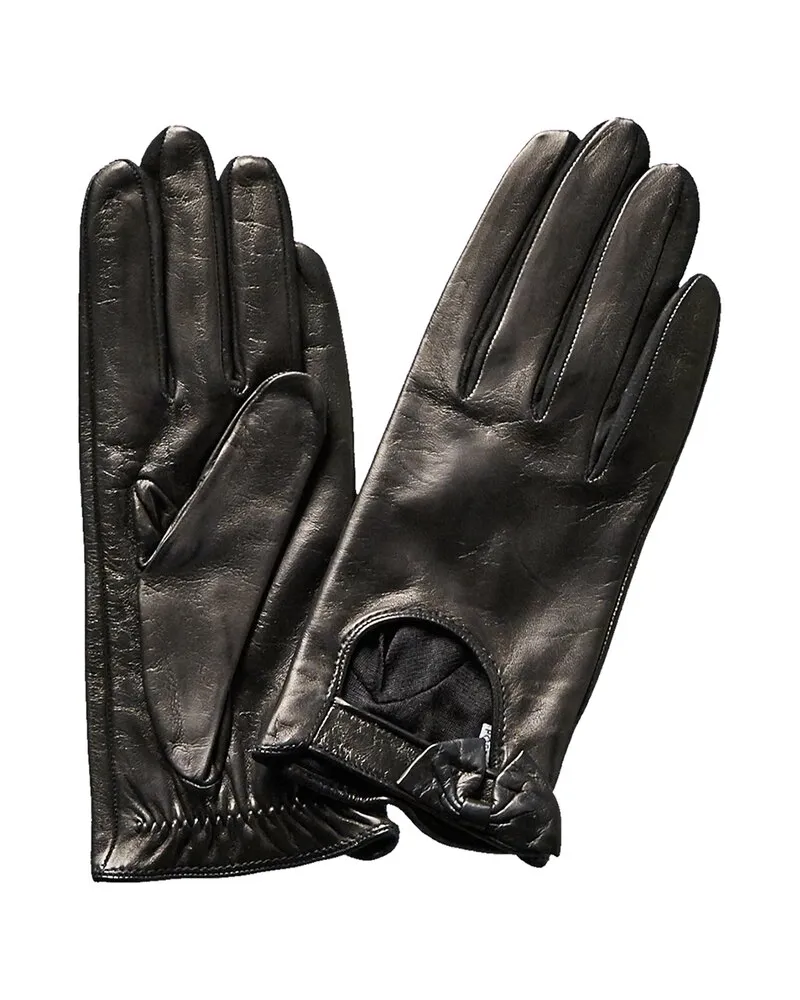 portolano  Black Leather Driving Gloves Black