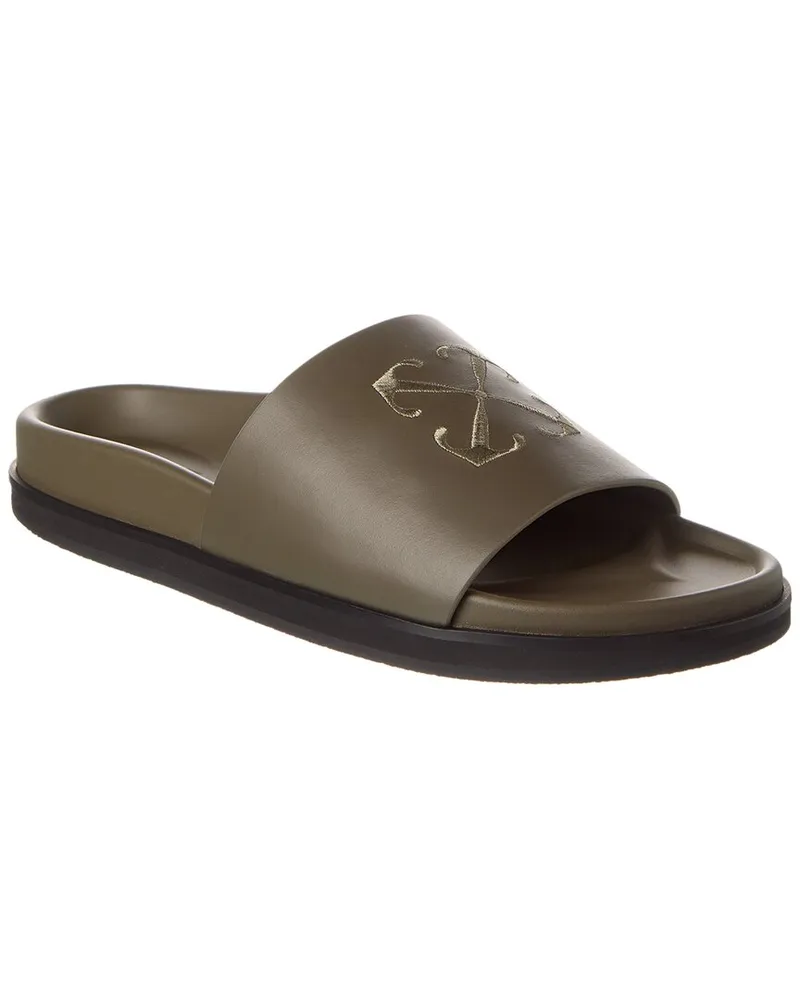 OFF-WHITE Off-White™ Pool Time Leather Slide Green