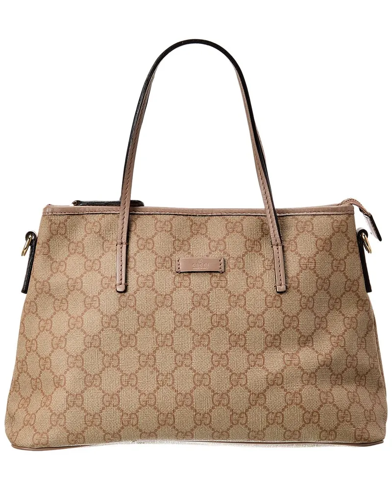 Gucci Taupe GG Supreme Canvas & Leather Small Tote (Authentic Pre-Loved Nocolor