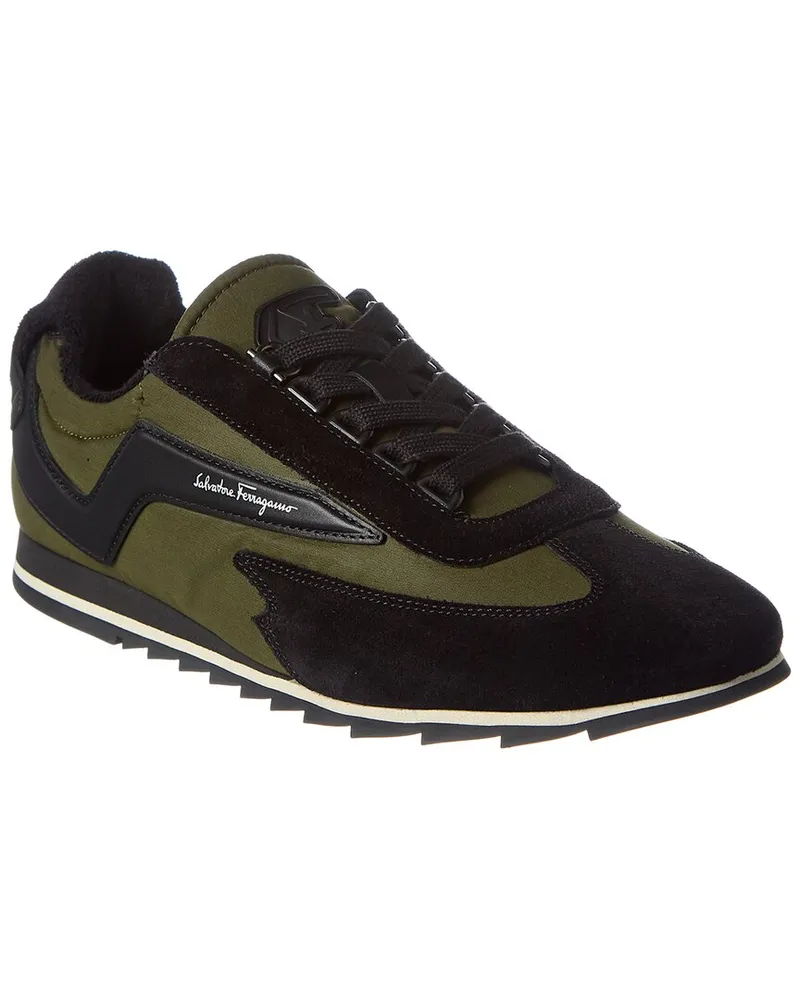 Ferragamo Resort Canvas & Suede Sneaker Green