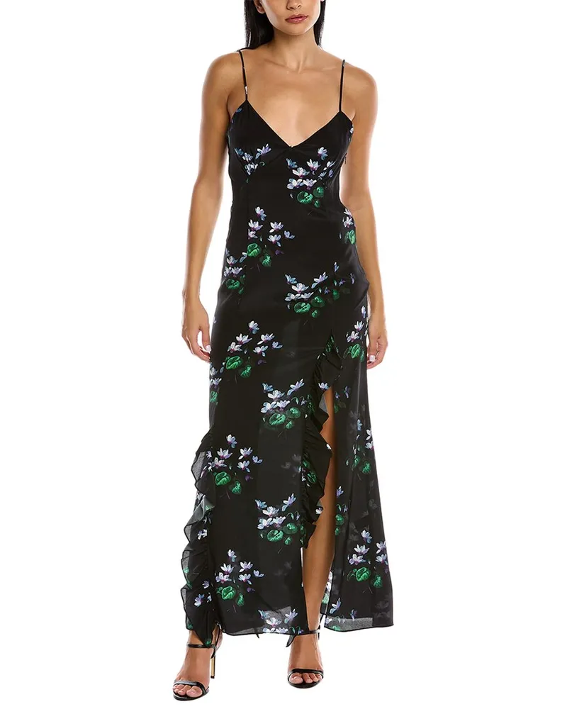 LES RÊVERIES Ruffle Cami Silk Maxi Dress Blue