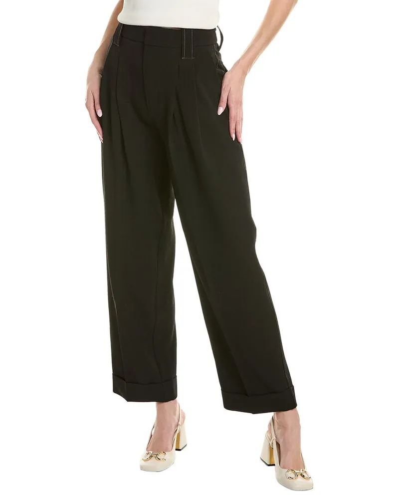 Ganni Loose Fit Mid-Waist Pleat Pant Black