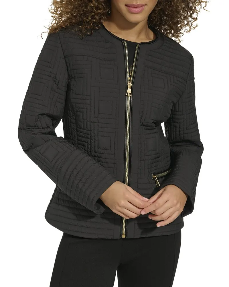 Karl Lagerfeld Collarless Double Zip Jacket Black